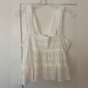 White eyelet cutout, cropped tank top